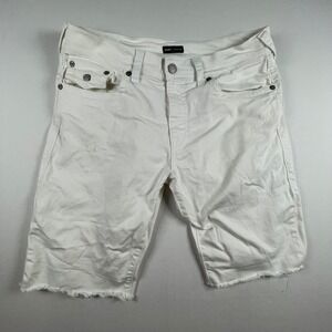 True Religion Ricky Relaxed Straight White Denim Shorts Mens‎ Size 36
